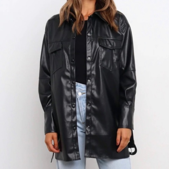 Petal & Pup Jackets & Coats Petal And Pup Faux Leather Shacket